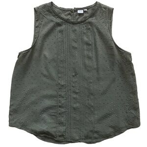 GAP Olive Green Sleeveless Pintuck Dot Tank